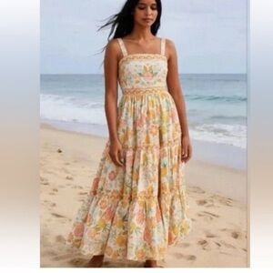 Rachel Zoe Floral Tiered Maxi Dress - Pastel Yellow & Pink